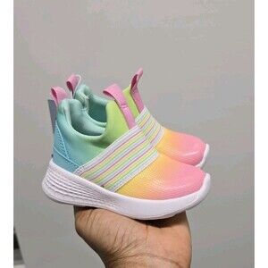 Girls Cat & Jack Rainbow Toddler Slip on Colorful Sneakers Shoes Size 5